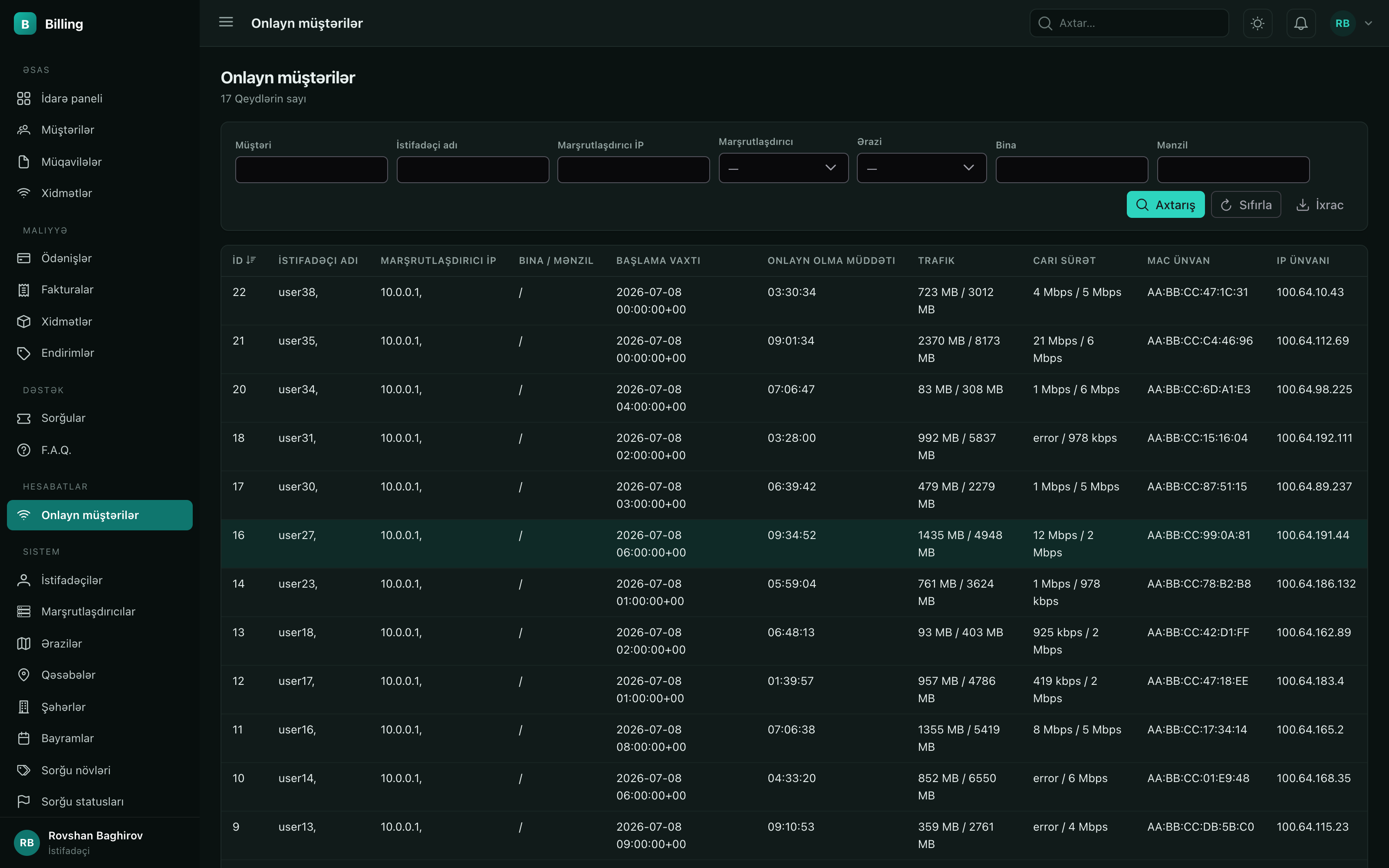 RADIUS onlayn monitorinq